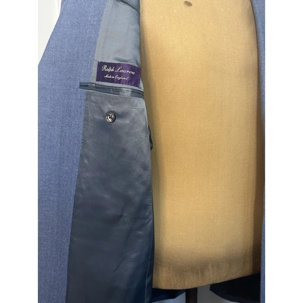 Ralph Lauren Purple Label‎ Blazer 42 L Spring Blue Cashmere Hand Tailored
